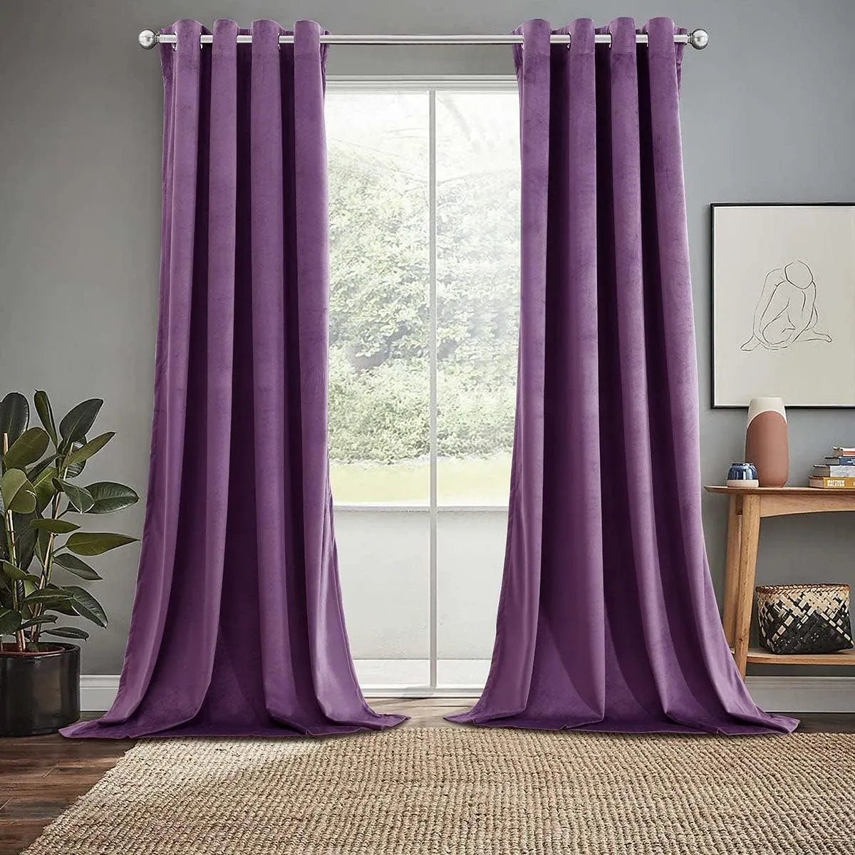 Royal Tradition Velvet Heavyweight Grommet Top Window Curtains, Set of 2 (52" Wx96 L) Solid Panels, Purple