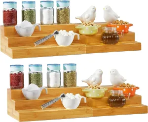 RoyalHouse Bamboo Expandable Spice Rack Organizer, 3-Tier Adjustable Kitchen Cabinet, Countertop Display Shelf, Space Organizer for Kitchen and Bathroom (Pack of 2)