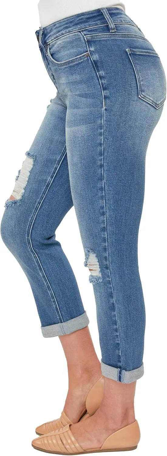 Royalty For Me Womens Women's Petite High Rise Vintage Slim Straight Cuff Jean