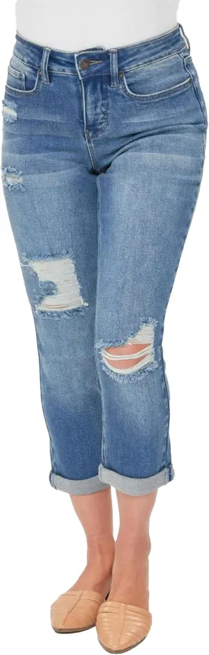 Royalty For Me Womens Women's Petite High Rise Vintage Slim Straight Cuff Jean