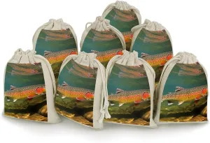RTFGHJS 8 Pieces Drawstring Bags Brook Trout Fly Fishing Burlap Pouch Bag Linen Gift Pocket Jewelry Pouch for DIY Craft Party