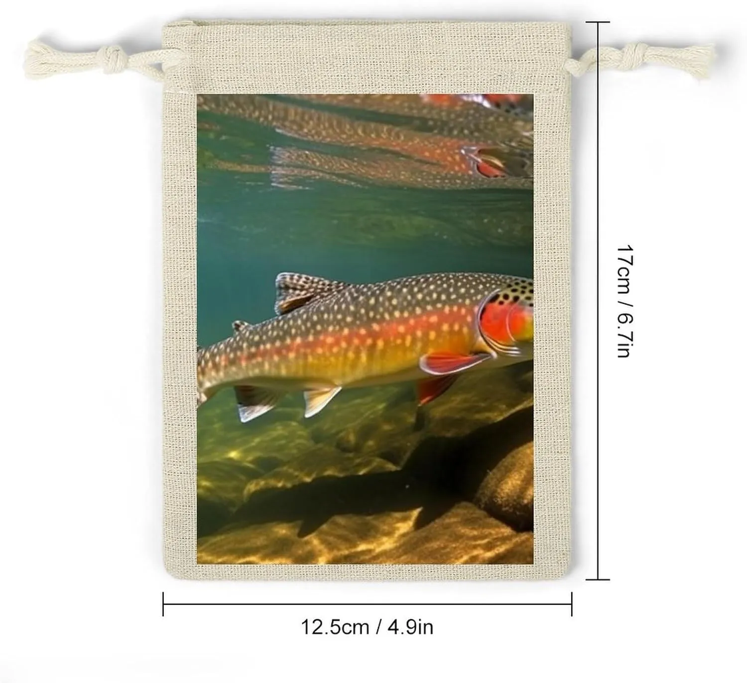 RTFGHJS 8 Pieces Drawstring Bags Brook Trout Fly Fishing Burlap Pouch Bag Linen Gift Pocket Jewelry Pouch for DIY Craft Party