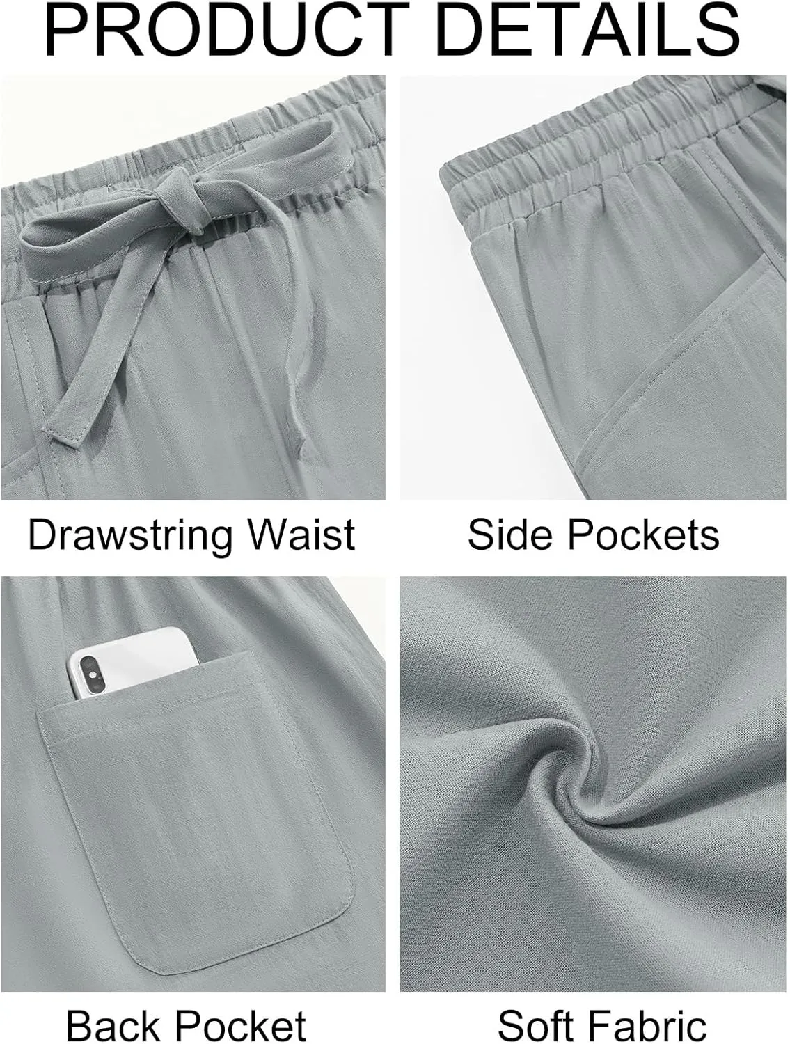 Runcati Mens Casual Pants Elastic Waist Drawstring Cotton Linen Pants Yoga Beach Summer Lightweight Trousers