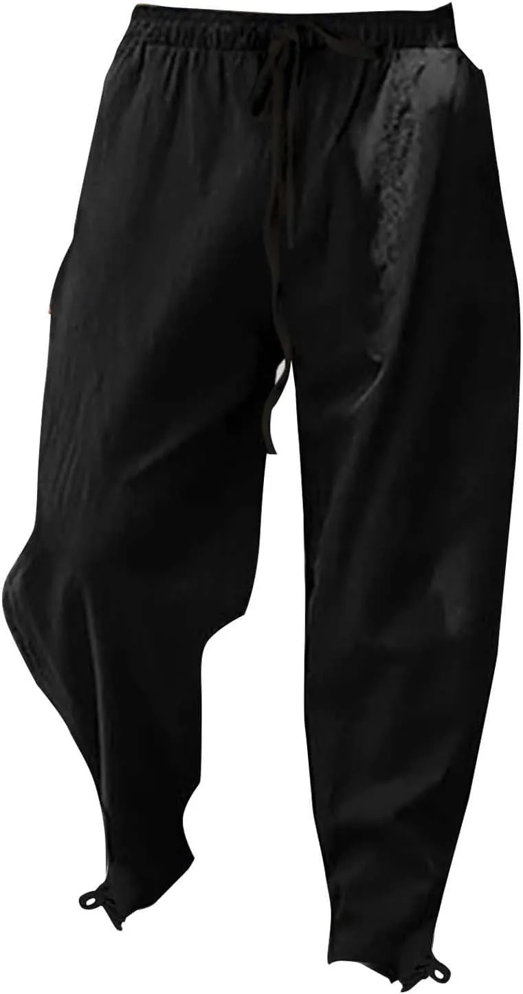 Running Pants for Men Cotton Linen Big and Tall Workout Pleated Relaxed Fit Loose Trousers Outdoor Hiking Gym Pants
