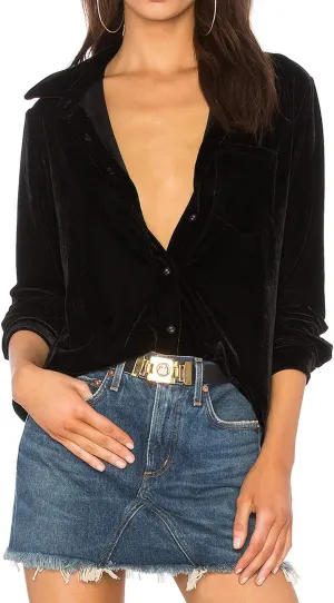R.Vivimos Womens Winter Velvet Long Sleeve Button Down Casual Tops Shirts