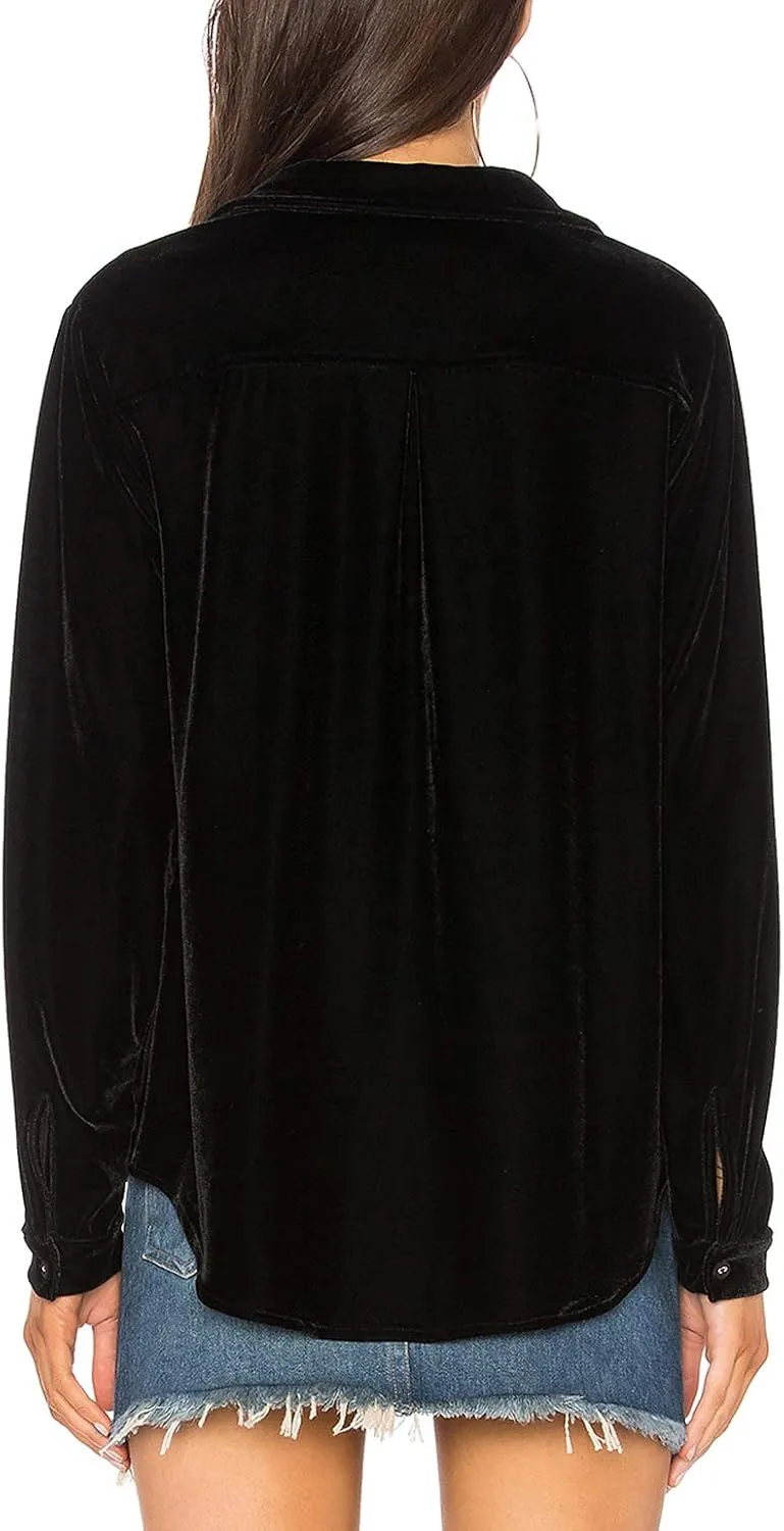 R.Vivimos Womens Winter Velvet Long Sleeve Button Down Casual Tops Shirts