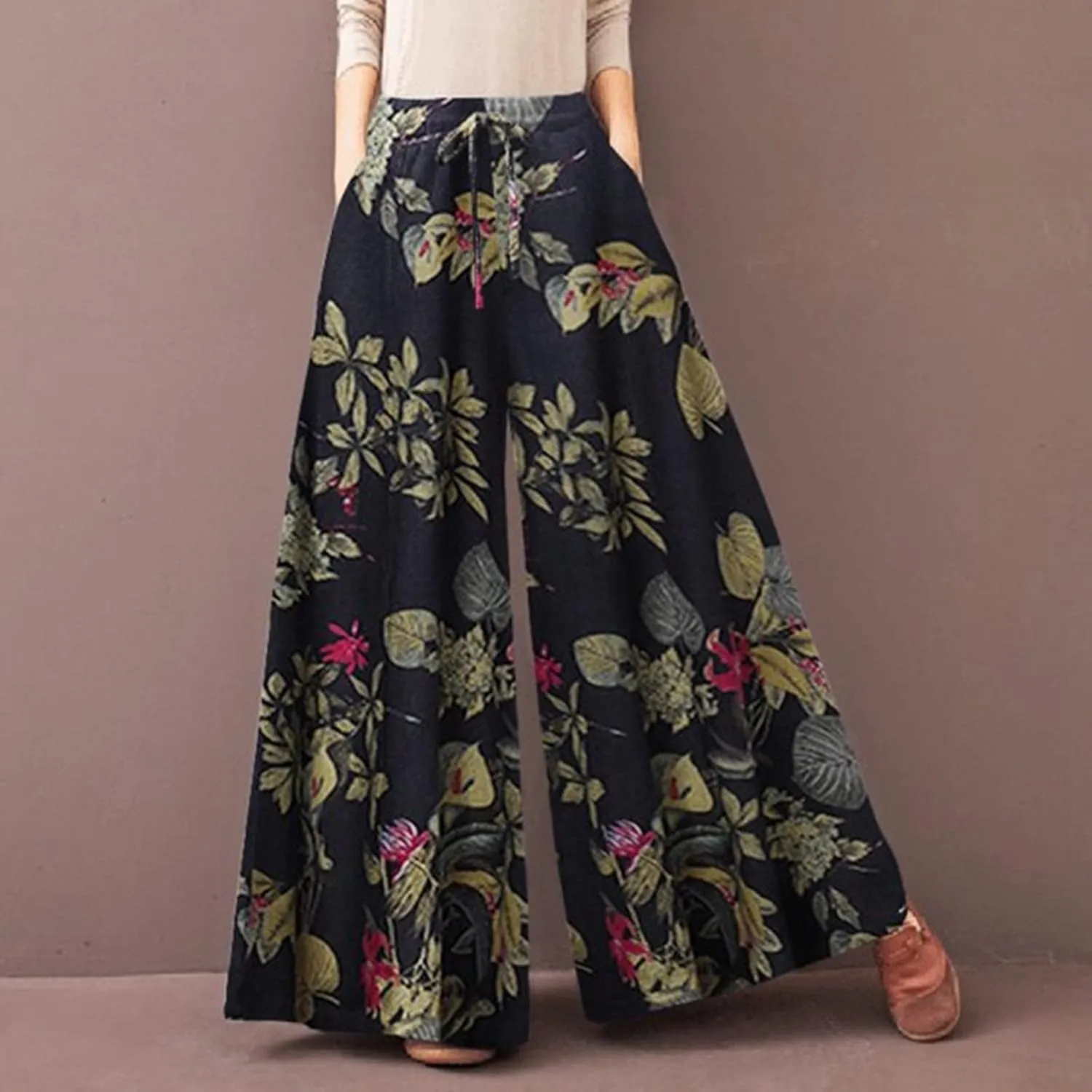 s Pants for Women Pants for Women Waist Straight Leg Pants Draw Rope lace-up Casual Cotton Wide Linen Pants Set Women