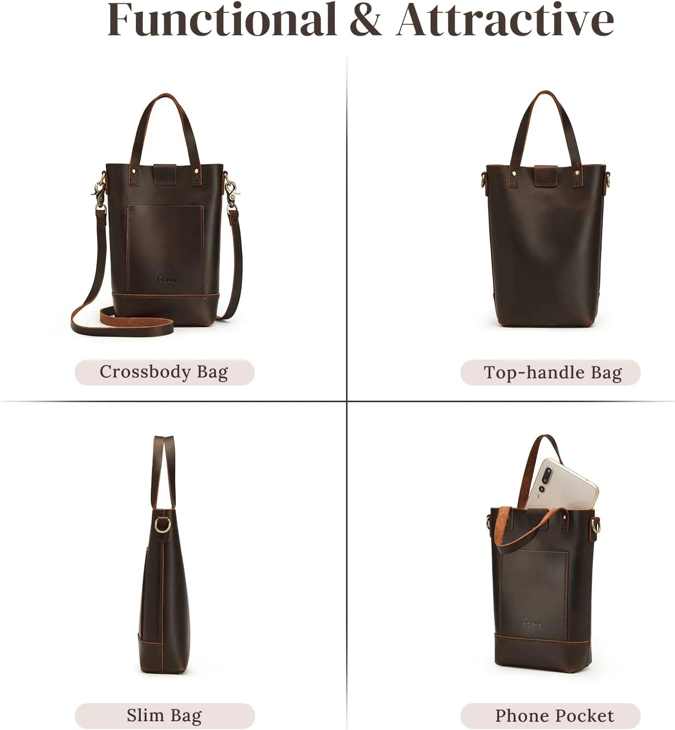 S-ZONE Small Crossbody Bags for Women Real Leather Cross Body Handbags Cell Phone Purses