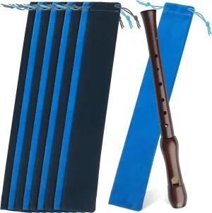 SAFIGLE 10Pcs Flute Storage Bag - Suede Drawstring Pouch for Flutes, Harmonicas, Drumsticks, Recorders, 14.56x2.36 Inch, Blue & Black, Music Instrument Case for Home & Travel