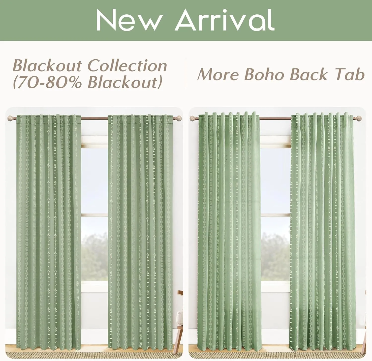 Sage Green Curtains for Bedroom 84 Inches Long Sheer Linen Boho Floral Vintage Patterned Window Curtains 2 Panel Sets Living Room,Light Green
