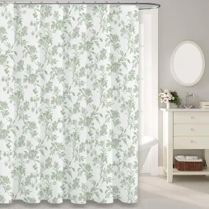Sage Green Shower Curtain Floral Cotton Cottagecore Shower Curtain for Bathroom 72" W x 75" L