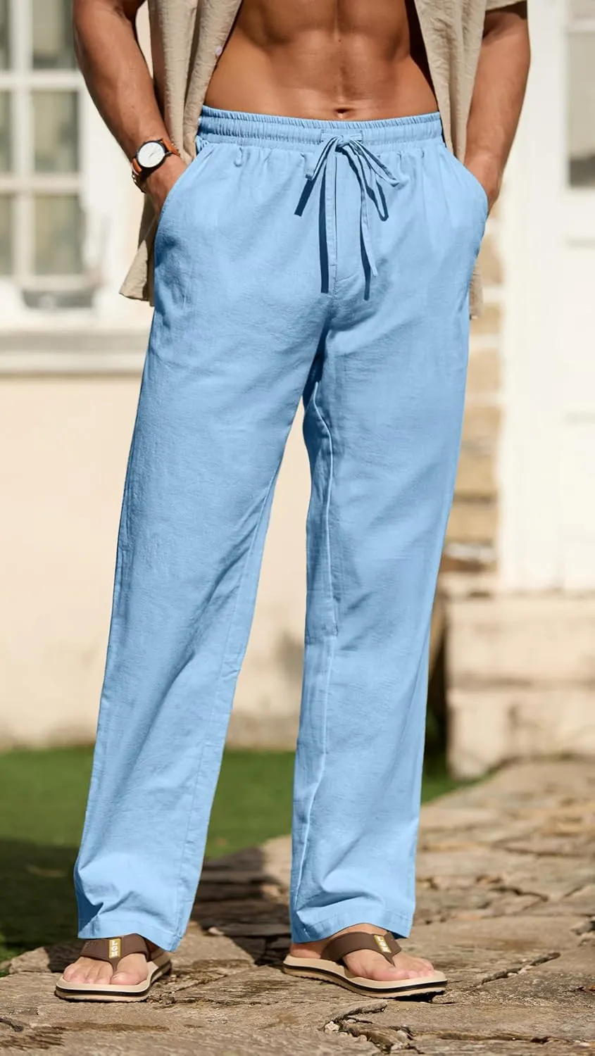 Sailwind Men's Casual Linen Pants Beach Summer Drawstring Elastic Waist Lightweight Pants