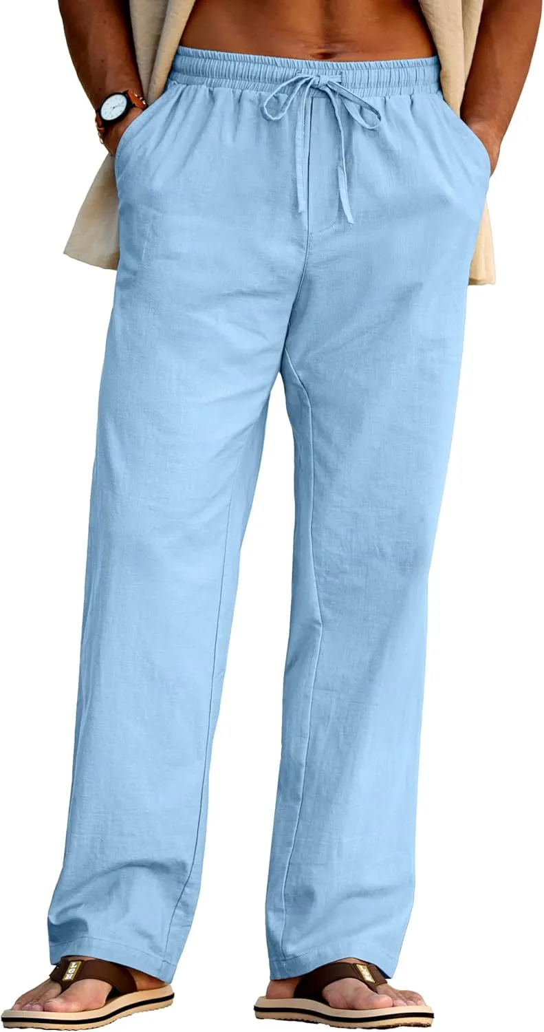 Sailwind Men's Casual Linen Pants Beach Summer Drawstring Elastic Waist Lightweight Pants