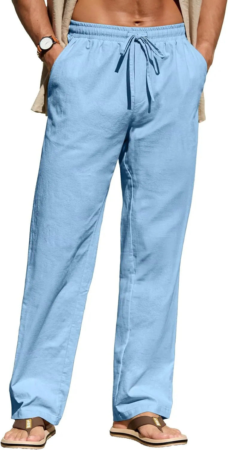 Sailwind Men's Casual Linen Pants Beach Summer Drawstring Elastic Waist Lightweight Pants