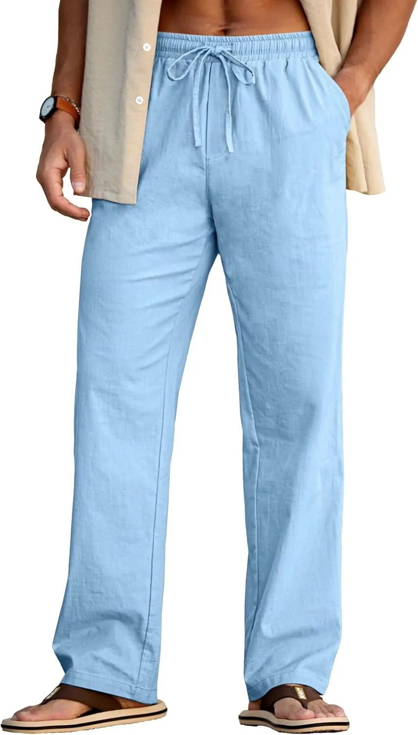 Sailwind Men's Casual Linen Pants Beach Summer Drawstring Elastic Waist Lightweight Pants