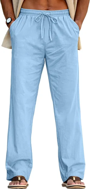 Sailwind Men's Casual Linen Pants Beach Summer Drawstring Elastic Waist Lightweight Pants
