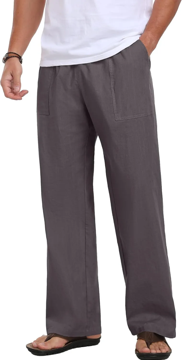 Sailwind Men's Casual Linen Pants Beach Summer Elastic Waist Drawstring Pants Lightweight Linen Trousers