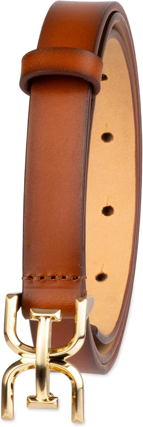 Sam Edelman Women's Double-e Plaque Logo Buckle Skinny Fashion Trouser Belt