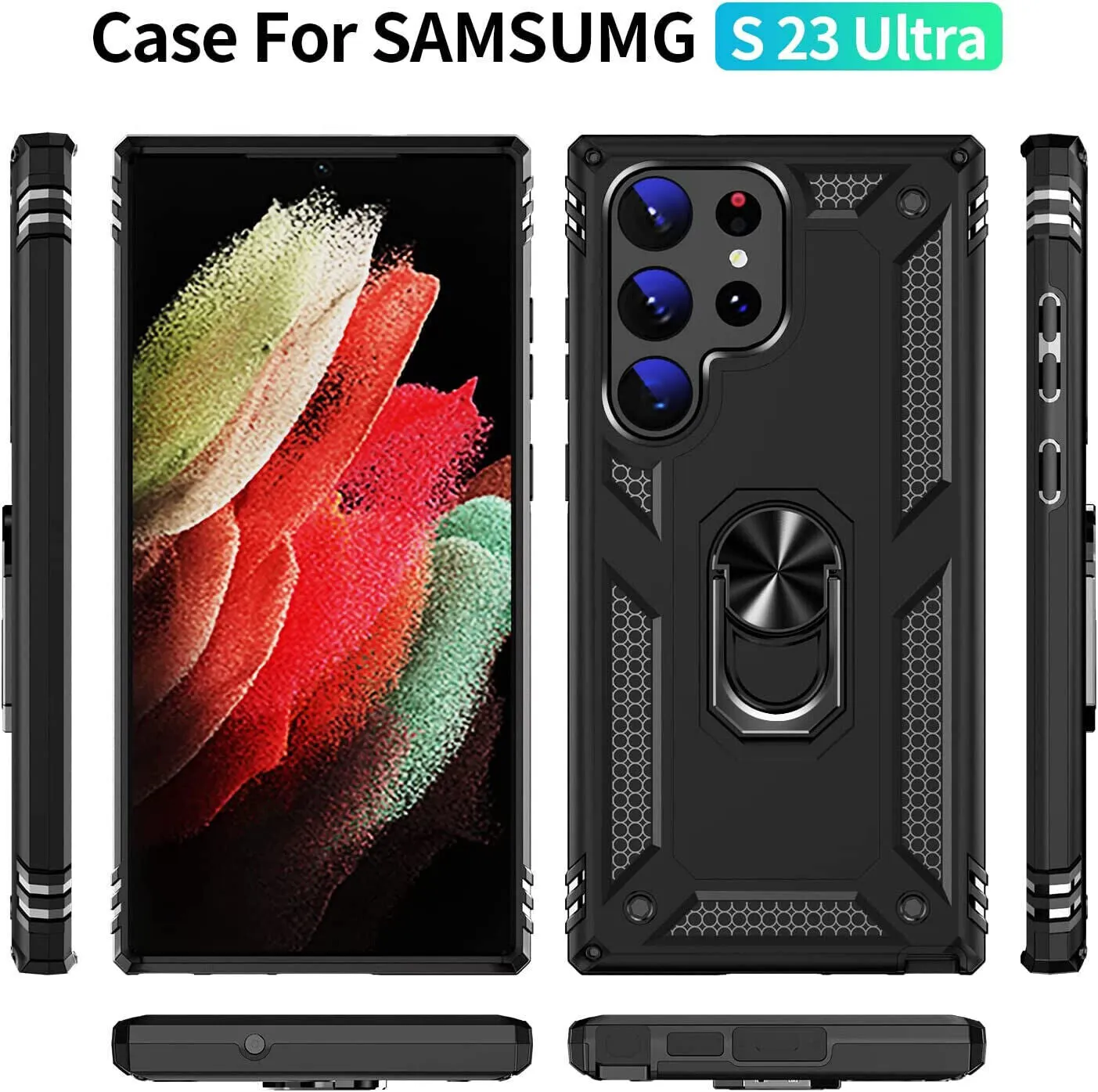 Samsung Galaxy S23 Ultra Case, Kickstand Phone Cover & Screen Protector Ring