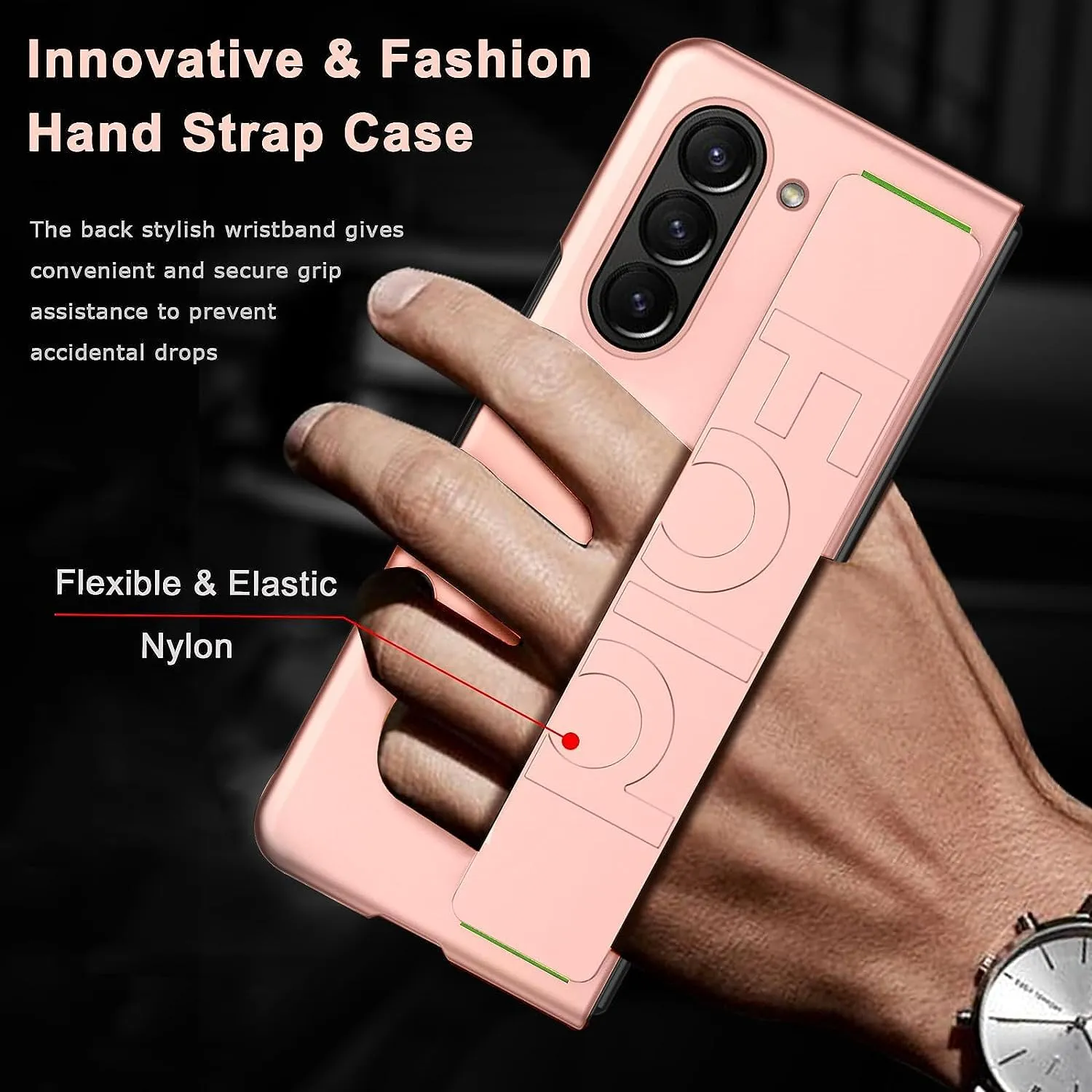 Samsung Galaxy Z Fold6 Silicon Case Silky Smooth Matte Finish Shockproof Protective Case with Wristband - Pink