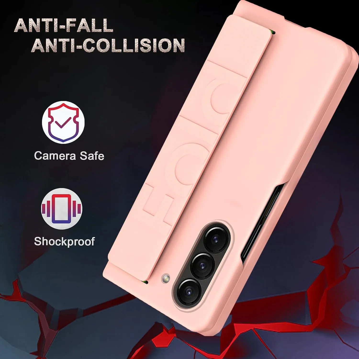 Samsung Galaxy Z Fold6 Silicon Case Silky Smooth Matte Finish Shockproof Protective Case with Wristband - Pink