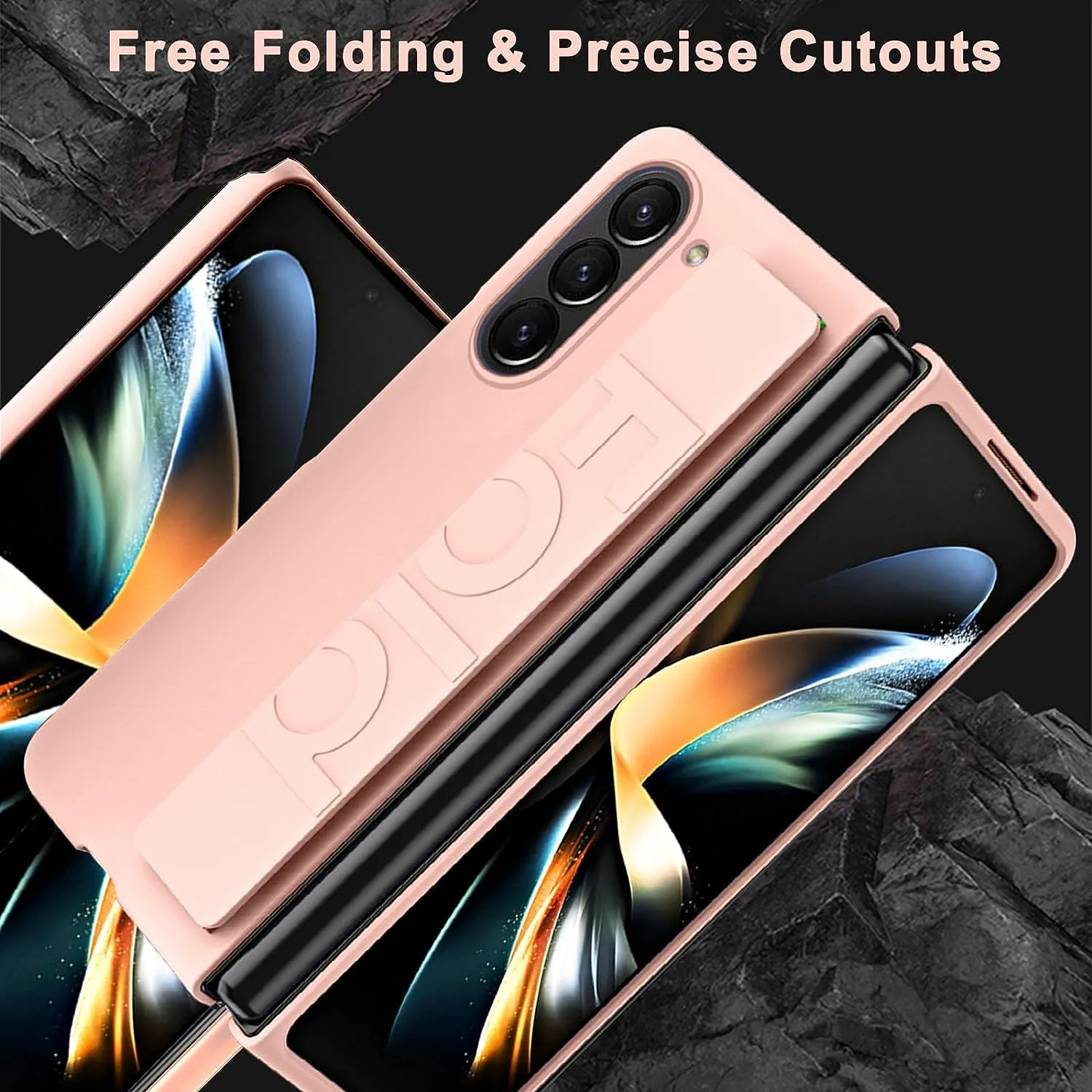 Samsung Galaxy Z Fold6 Silicon Case Silky Smooth Matte Finish Shockproof Protective Case with Wristband - Pink