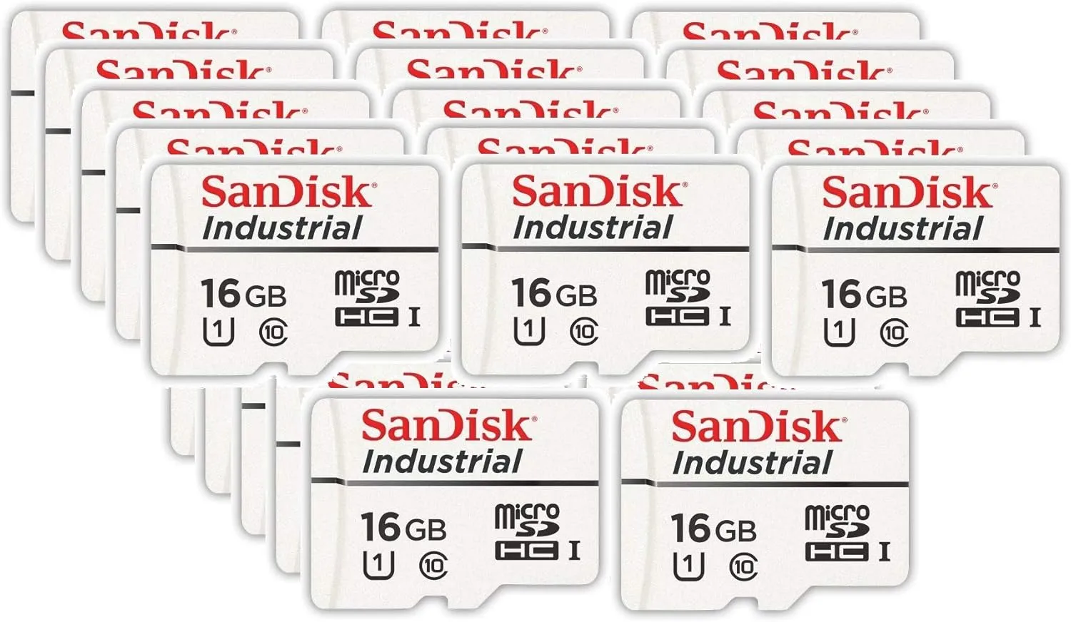 SanDisk Industrial 16GB Micro SD Memory Card Class 10 UHS-I MicroSDHC (Bulk 25 Pack) in Cases (SDSDQAF3-016G-I) Bundle with (1) Everything But Stromboli Card Reader