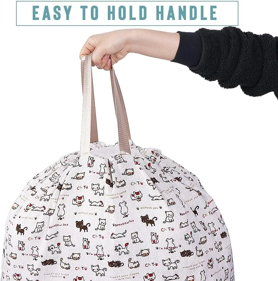 Sanlykate Extra Large Laundry Bag with Drawstring Closure and Handle, 28 x 40 Inch Heavy Duty Travel Dirty Clothes Bag for Laundromat and Household, Cartoon Cat