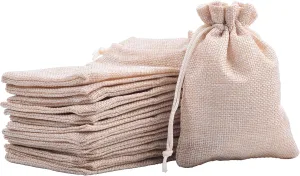 Sansam 50pcs 4.0X5.60 Inch Drawstring Burlap Gift Bags, Jute Jewellery Pouches, Small Cream Lining Burlap Favor Sacks For Herb, Spices, Jute Treat Bags for Christmas, Wedding, Party