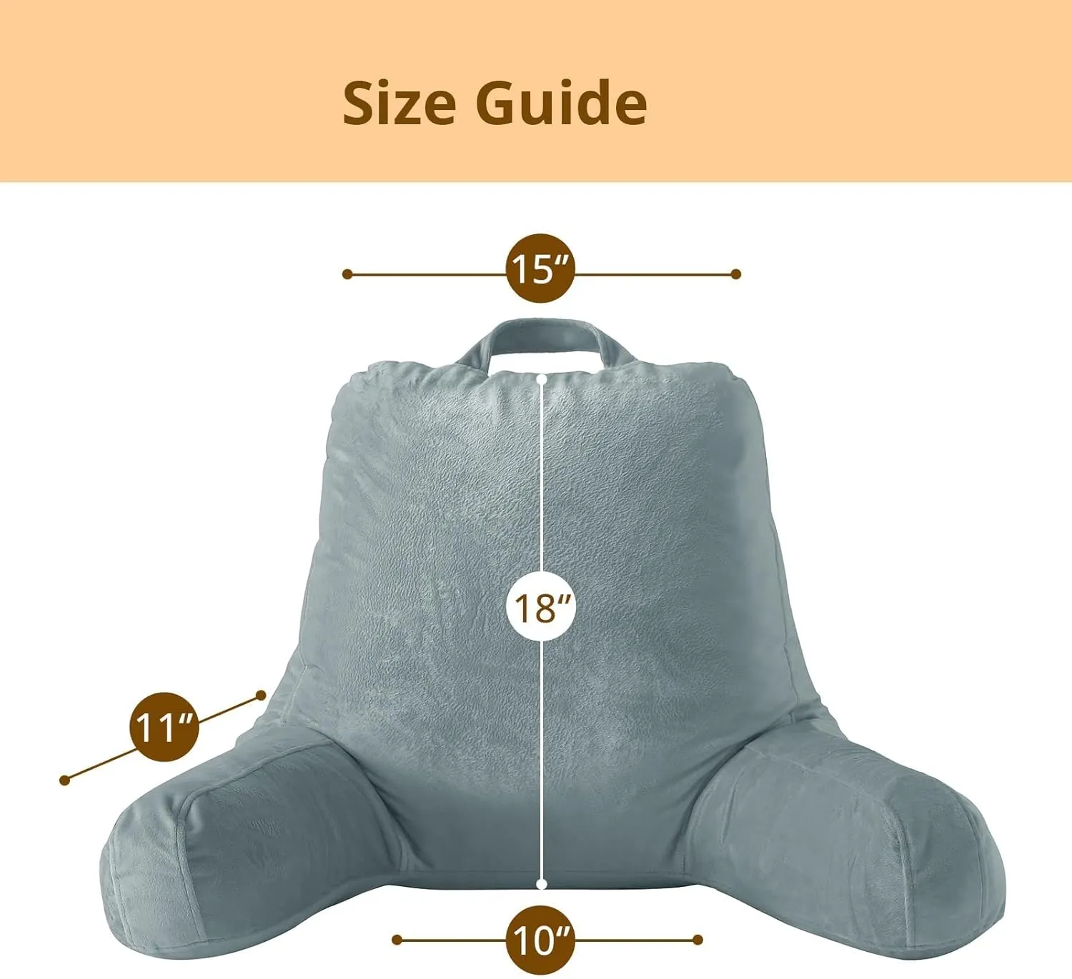 Sasttie Reading Pillow, Velvet Back Pillow for Bed Sitting Up, Adult Back-Rest Support Cushion with Arms for Sit Up on Couch, Sofa, and Floor, Dorm Essentials, Reading Accessories, Bluish Grey
