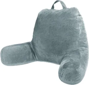 Sasttie Reading Pillow, Velvet Back Pillow for Bed Sitting Up, Adult Back-Rest Support Cushion with Arms for Sit Up on Couch, Sofa, and Floor, Dorm Essentials, Reading Accessories, Bluish Grey