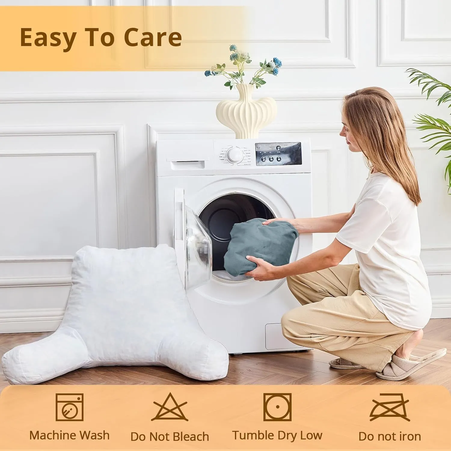 Sasttie Reading Pillow, Velvet Back Pillow for Bed Sitting Up, Adult Back-Rest Support Cushion with Arms for Sit Up on Couch, Sofa, and Floor, Dorm Essentials, Reading Accessories, Bluish Grey