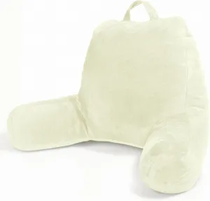 Sasttie Reading Pillow, Velvet Back Pillow for Bed Sitting Up, Adult Back-Rest Support Cushion with Arms for Sit Up on Couch, Sofa, and Floor, Dorm Essentials, Reading Accessories, Cream