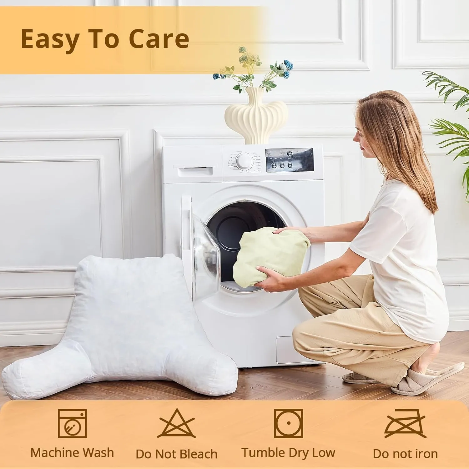 Sasttie Reading Pillow, Velvet Back Pillow for Bed Sitting Up, Adult Back-Rest Support Cushion with Arms for Sit Up on Couch, Sofa, and Floor, Dorm Essentials, Reading Accessories, Cream