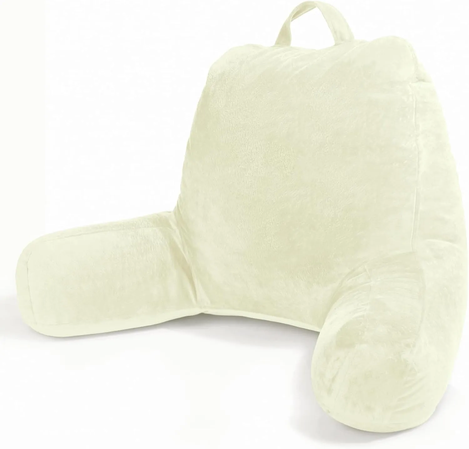 Sasttie Reading Pillow, Velvet Back Pillow for Bed Sitting Up, Adult Back-Rest Support Cushion with Arms for Sit Up on Couch, Sofa, and Floor, Dorm Essentials, Reading Accessories, Cream