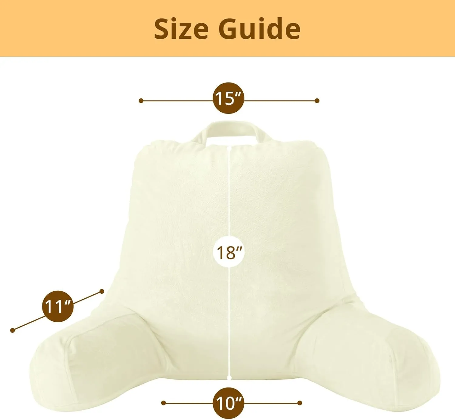 Sasttie Reading Pillow, Velvet Back Pillow for Bed Sitting Up, Adult Back-Rest Support Cushion with Arms for Sit Up on Couch, Sofa, and Floor, Dorm Essentials, Reading Accessories, Cream
