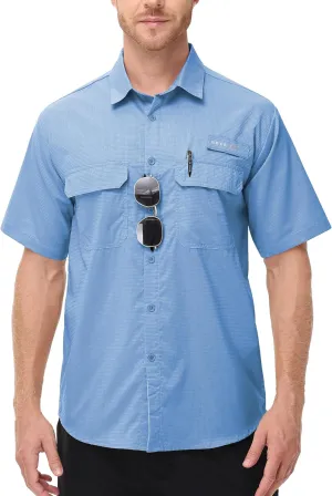 Satankud Fishing Shirts for Men Short Sleeve Sun Protection Cooling Hiking Shirt for Travel Safari Camping Work