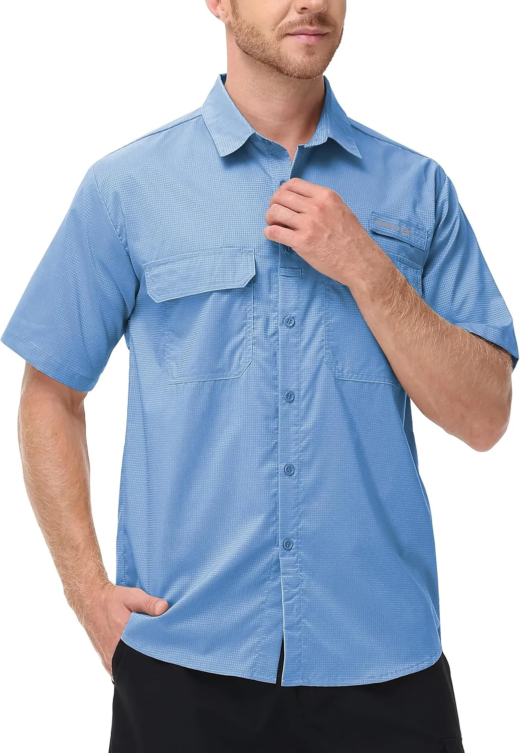 Satankud Fishing Shirts for Men Short Sleeve Sun Protection Cooling Hiking Shirt for Travel Safari Camping Work