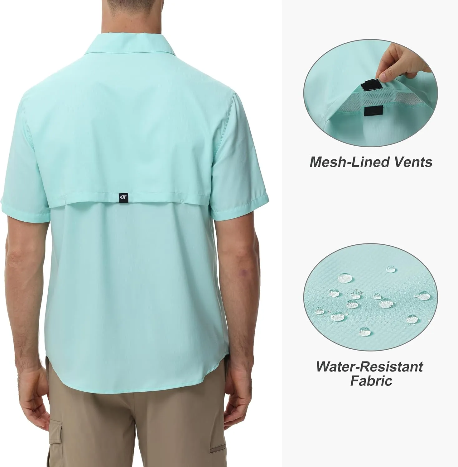 Satankud Men's Short Sleeve Lightweight Fishing Shirt UPF 50  Sun Protection Hiking Travel Work Button Down Shirt Zip Pocket