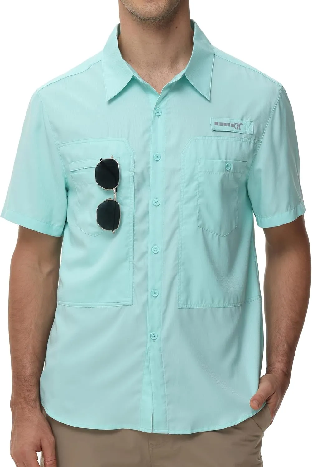 Satankud Men's Short Sleeve Lightweight Fishing Shirt UPF 50  Sun Protection Hiking Travel Work Button Down Shirt Zip Pocket