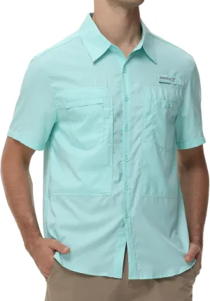 Satankud Men's Short Sleeve Lightweight Fishing Shirt UPF 50  Sun Protection Hiking Travel Work Button Down Shirt Zip Pocket