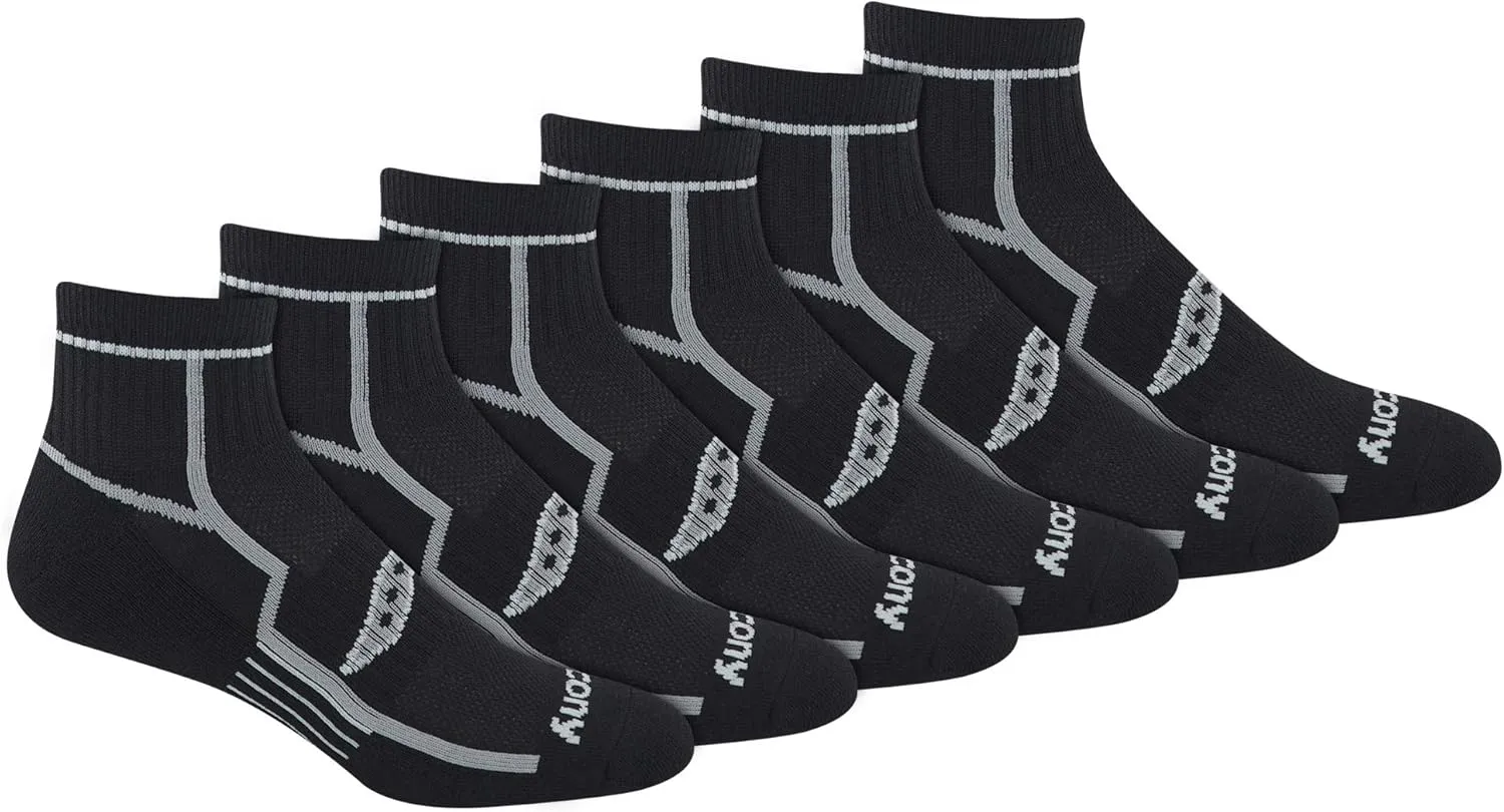 Saucony Men's RunDry Bolt Performance Quarter Socks, Available in L-XL (6, 12 Pairs)