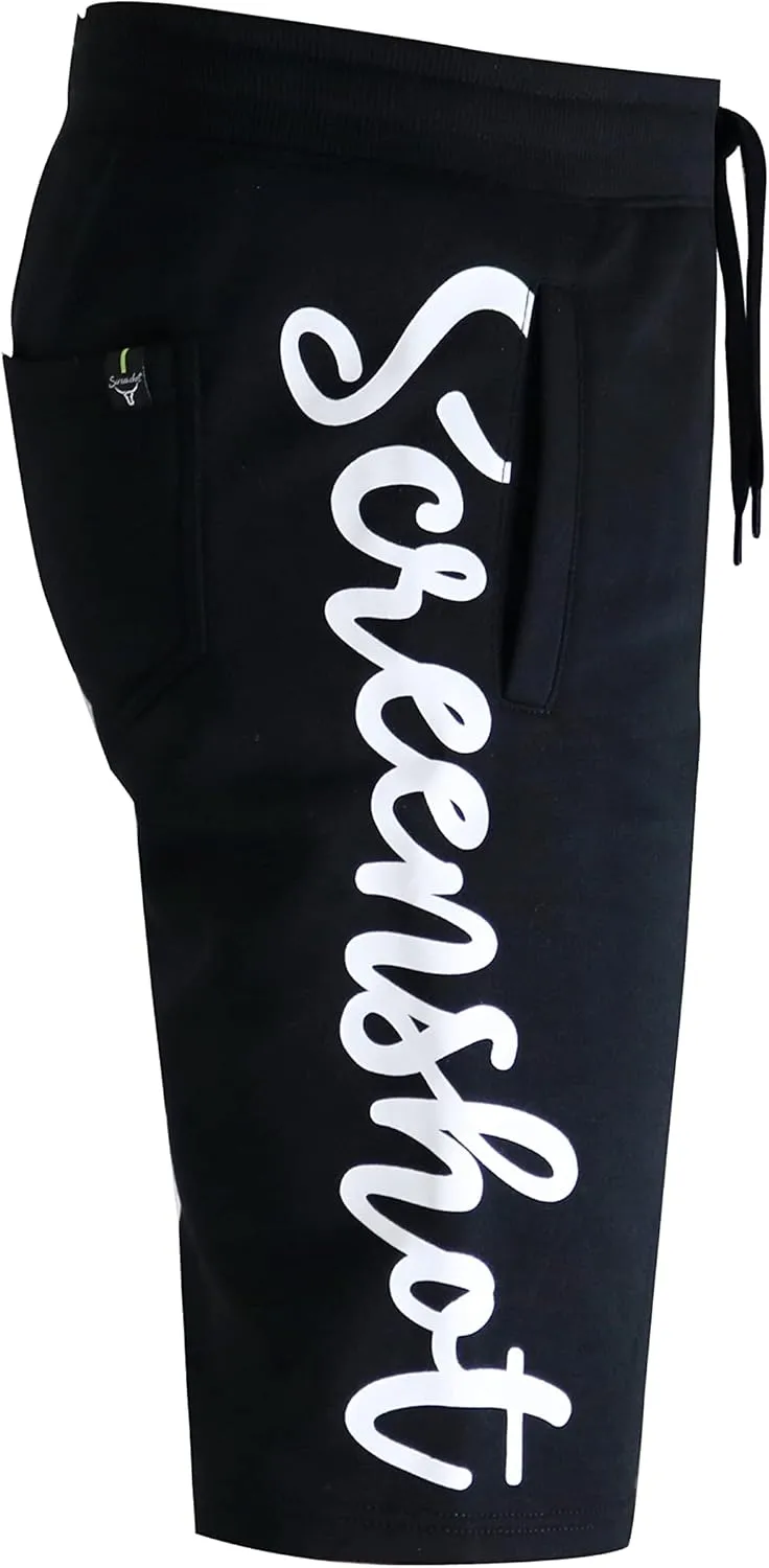 SCREENSHOT Mens Hip Hop Premium Classic Fit Urban Fleece Shorts - Street Fashion SweatShorts Ribbed Wasteband with Drawstring