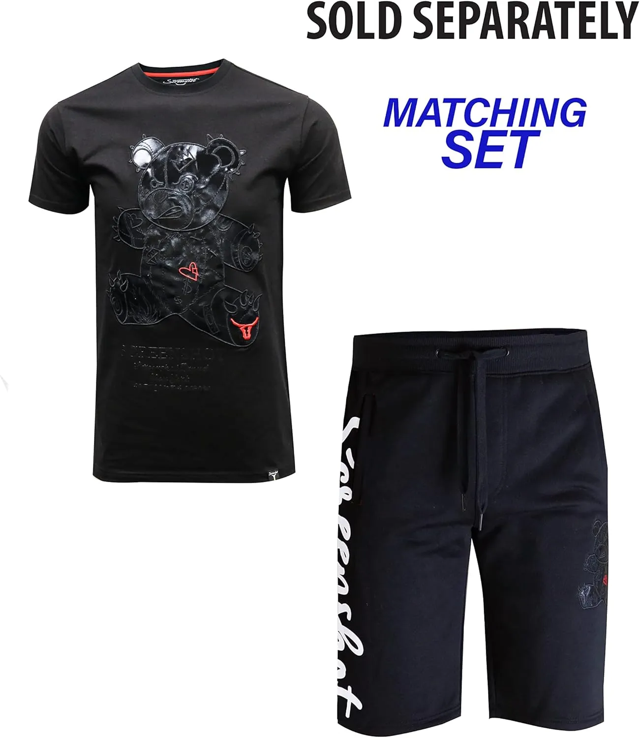 SCREENSHOT Mens Hip Hop Premium Classic Fit Urban Fleece Shorts - Street Fashion SweatShorts Ribbed Wasteband with Drawstring