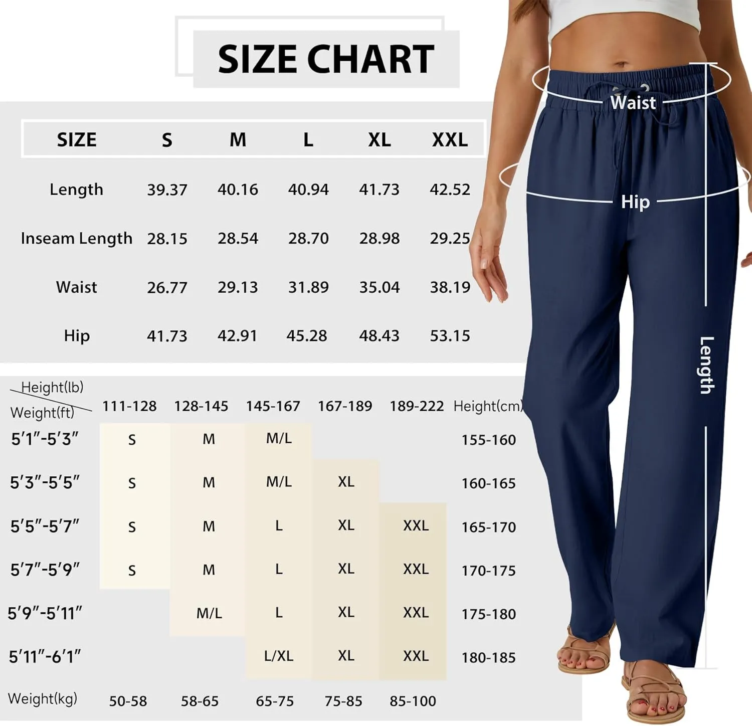 SEMARO Womens Casual Linen High Waist Pants Drawstring Loose Fit Summer Pants Trousers with Side Pockets