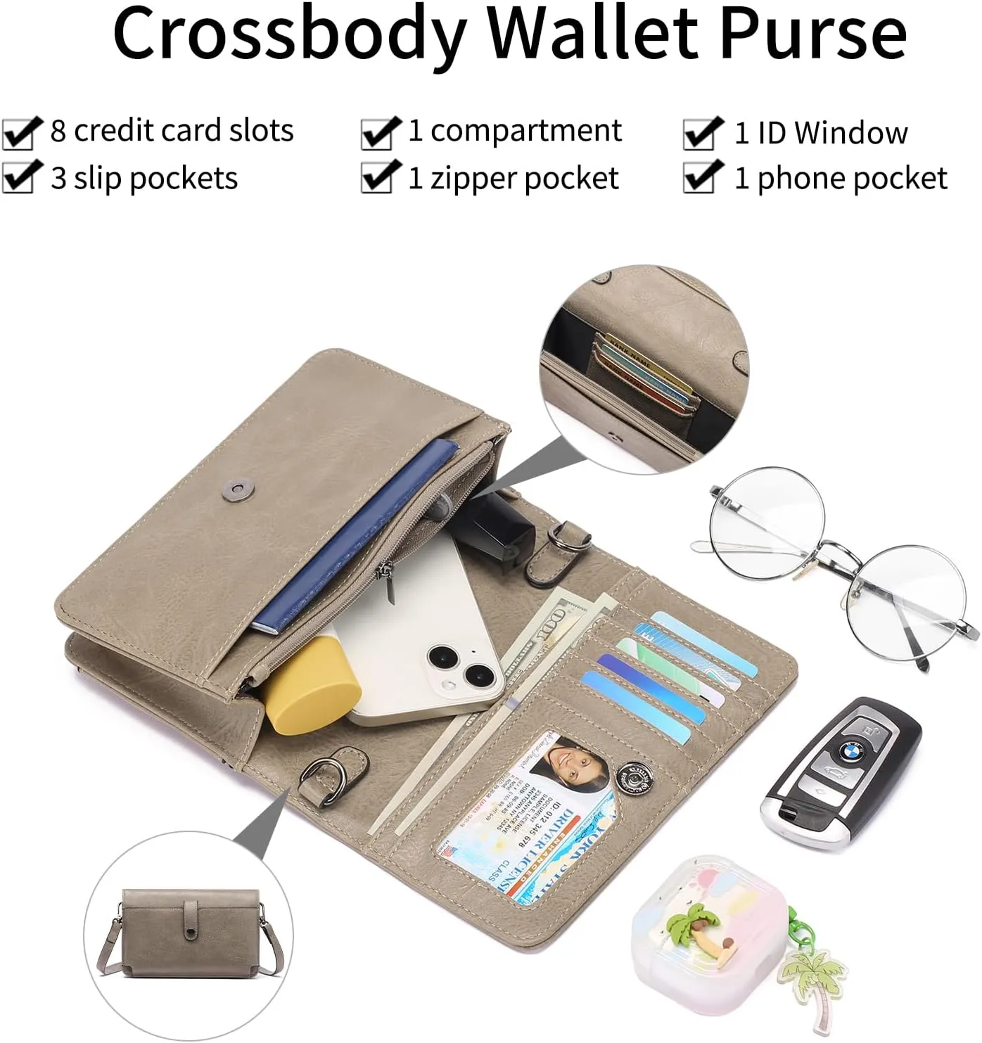 SENDEFN Small Crossbody Bags for Women Leather Cell Phone Purse Wallet with ID window and Card Slots