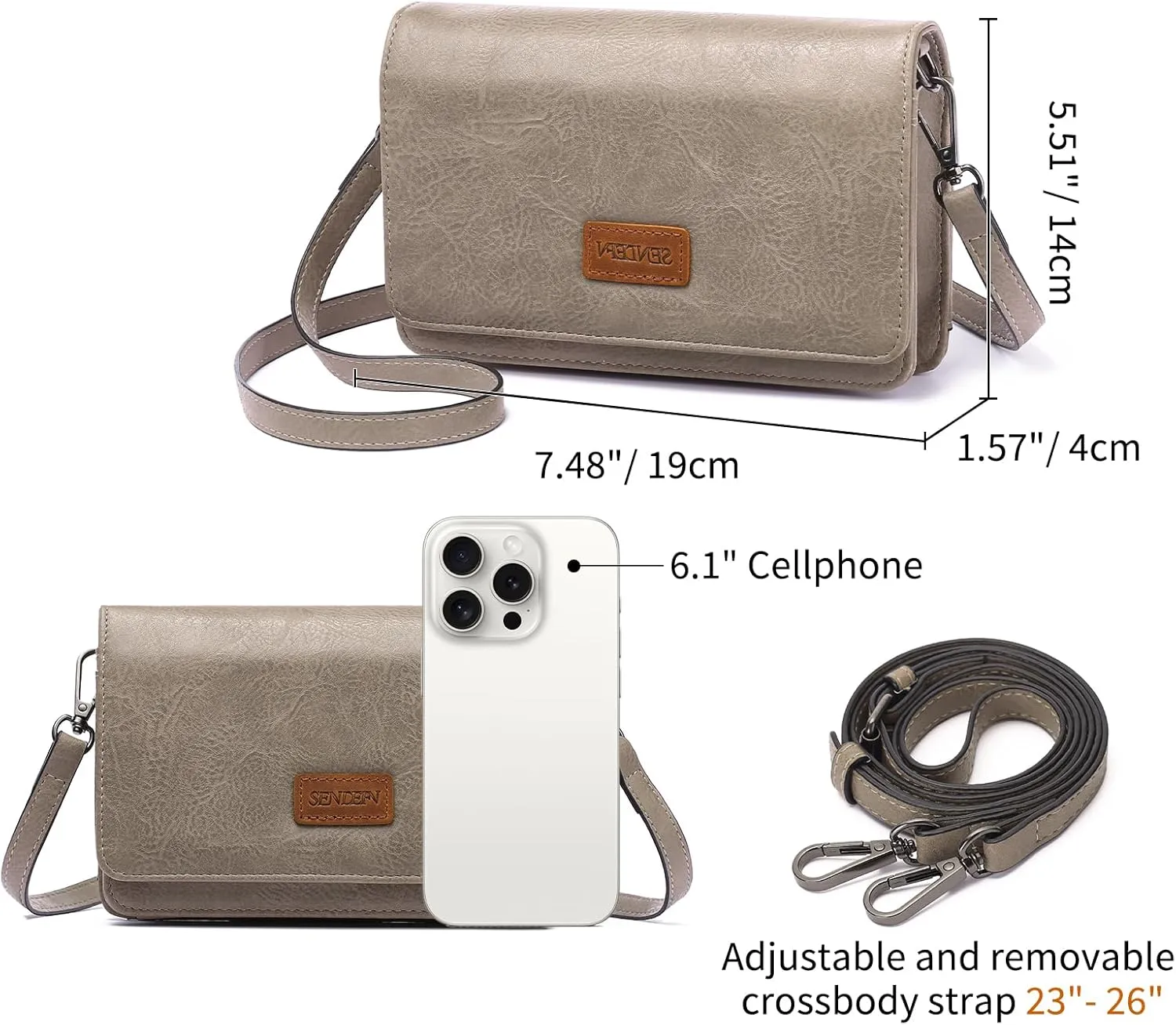 SENDEFN Small Crossbody Bags for Women Leather Cell Phone Purse Wallet with ID window and Card Slots