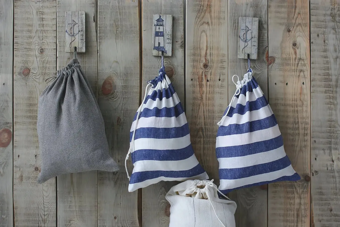 Set of 2 Drawstring Linen Laundry Bags