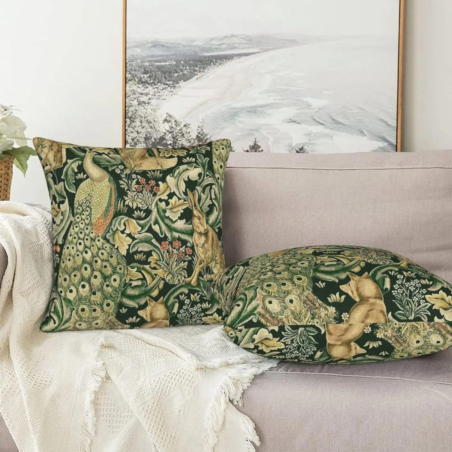 Set Of 2 William Green Forest Animals Peacocks Fox Hare Morris Throw Pillow Covers 18x18 Inch Aesthetic Pillow For Bedroom Decorative Pillowcase Home Decor Living Room Cushion Case For Bed Sofa Couch