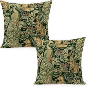 Set Of 2 William Green Forest Animals Peacocks Fox Hare Morris Throw Pillow Covers 18x18 Inch Aesthetic Pillow For Bedroom Decorative Pillowcase Home Decor Living Room Cushion Case For Bed Sofa Couch